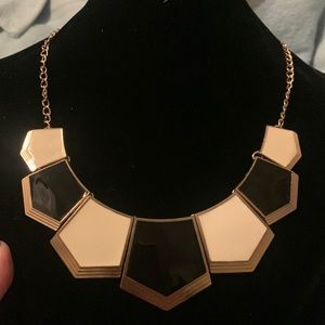 Statement necklace 16 “ Black and white gold tone.